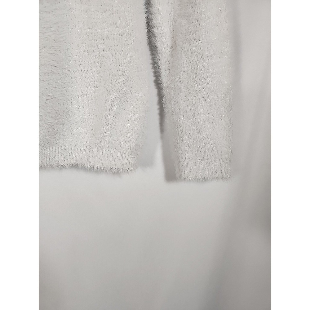 Ellen Tracy Fuzzy Eyelash Chenille Sweater Sparkle Metallic White Womens XS - Picture 12 of 15